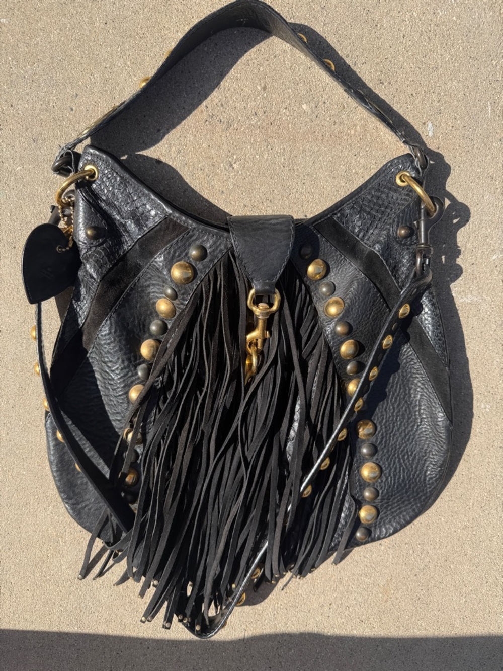 Vtg Gucci hysteria 2008 Black python babushka Leather Fringe bag Gold Studs